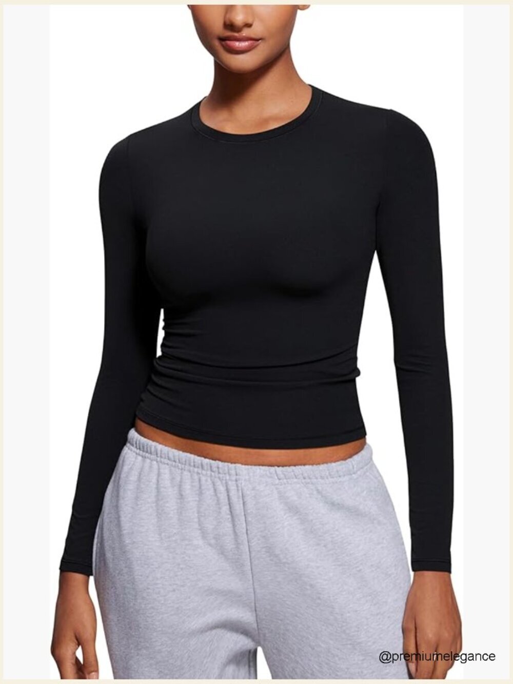 Long Sleeve Fitted Crewneck T-Shirt Soft Stretchy Basic Casual Top